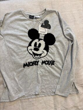 Zara Kids Girls Gray Disney Mickey Mouse Sequin Appliqué Crewneck 13-14Y